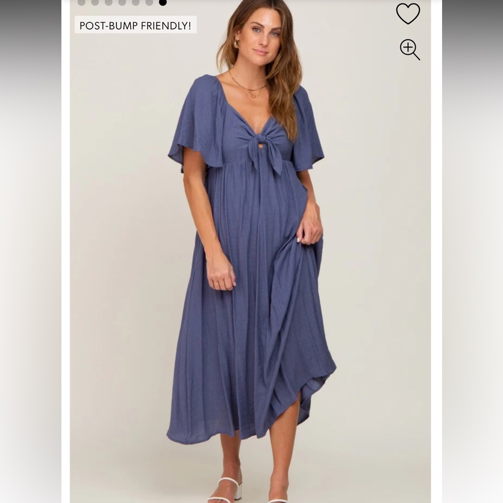 NWT PinkBlush Maternity Navy Front Tie Ruffle Sleeve Midi Dress - Picture 5 of 12